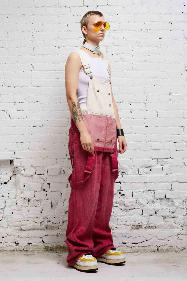 R13 Wide Leg Women DOUBLE BIB DAMON OVERALL 8211 VINTAGE PINK