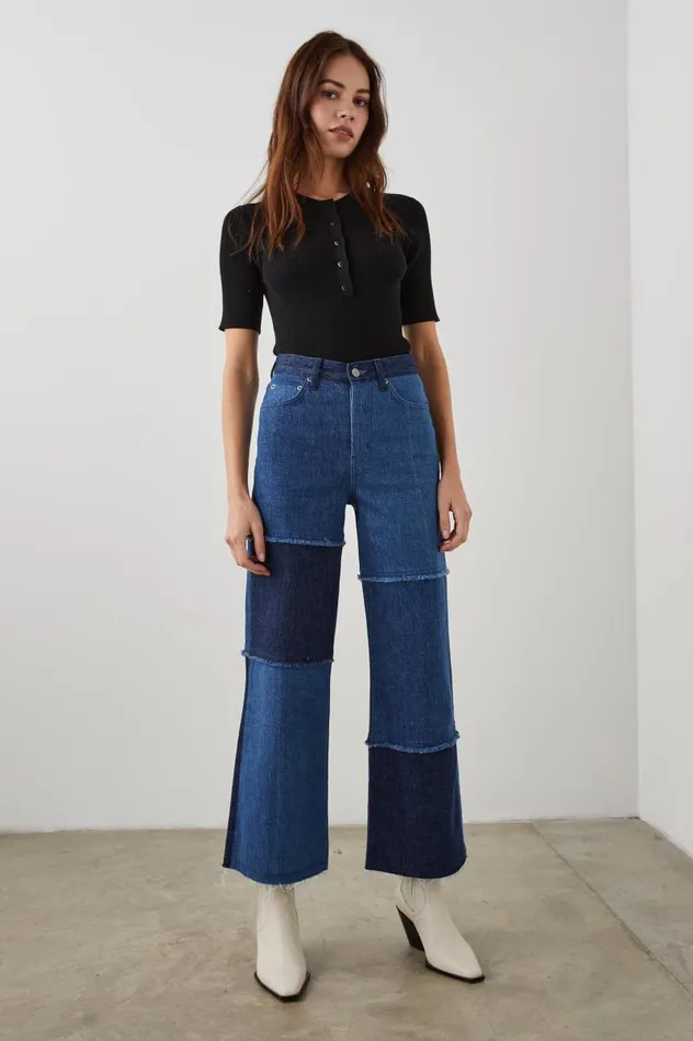Rails Denim Women GETTY CROP WIDE LEG Indigo Patchwork