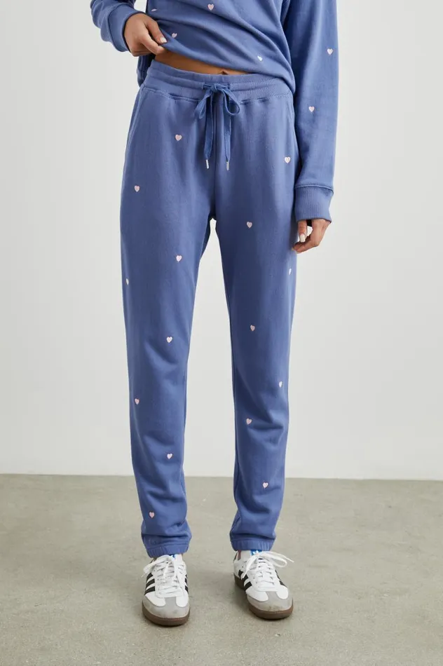 Rails Sleepwear and Lounge Women KINGSTON SWEATPANT Pink Periwinkle Hearts Embroidery