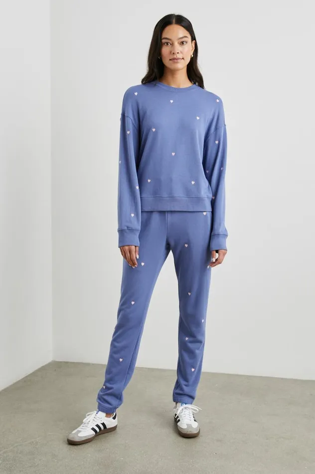 Rails Sleepwear and Lounge Women KINGSTON SWEATPANT Pink Periwinkle Hearts Embroidery