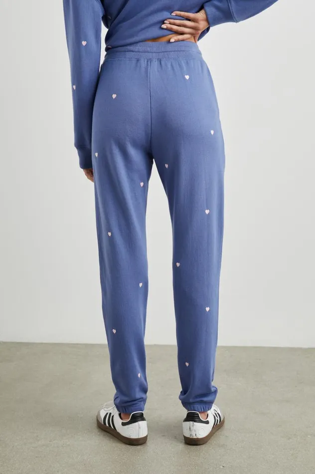 Rails Sleepwear and Lounge Women KINGSTON SWEATPANT Pink Periwinkle Hearts Embroidery