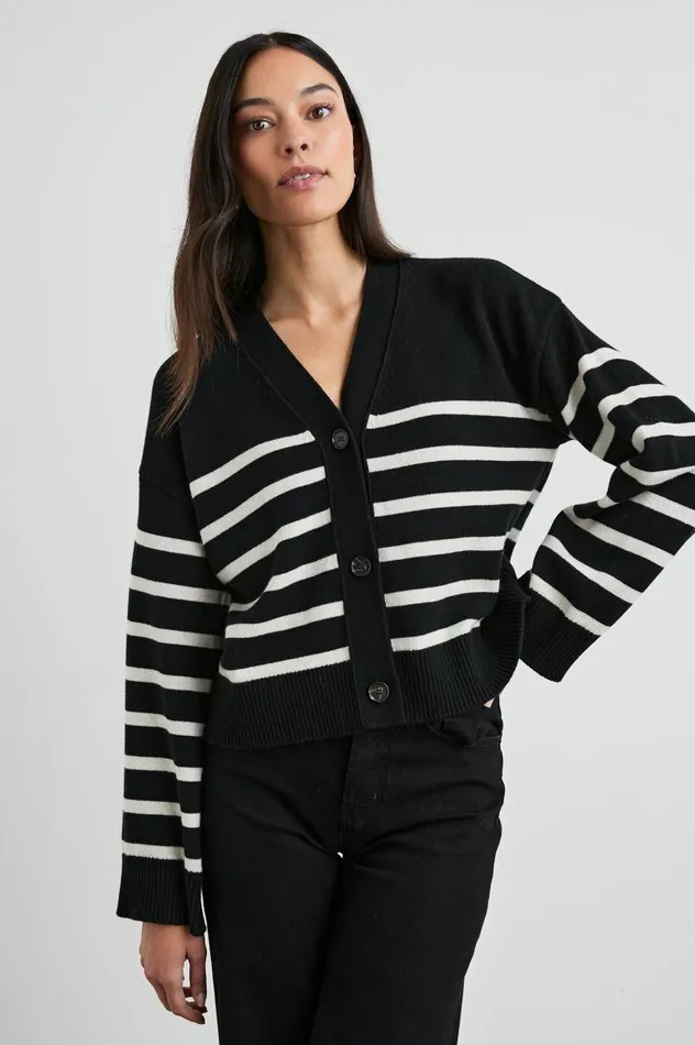 Rails Sweaters Women GENEVA CARDIGAN Black Oatmeal Stripe