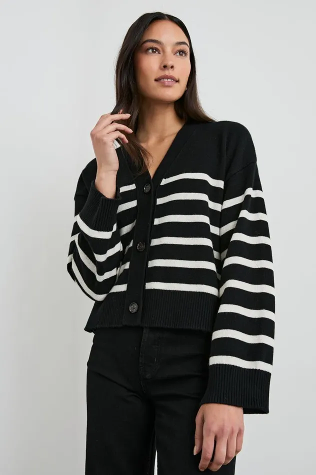 Rails Sweaters Women GENEVA CARDIGAN Black Oatmeal Stripe