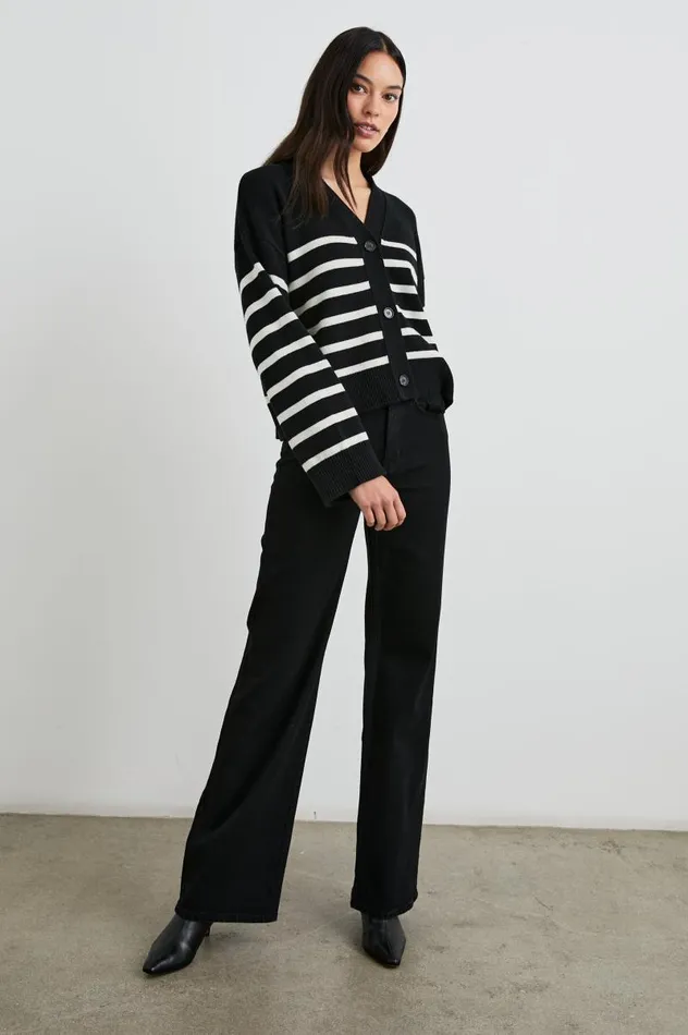 Rails Sweaters Women GENEVA CARDIGAN Black Oatmeal Stripe