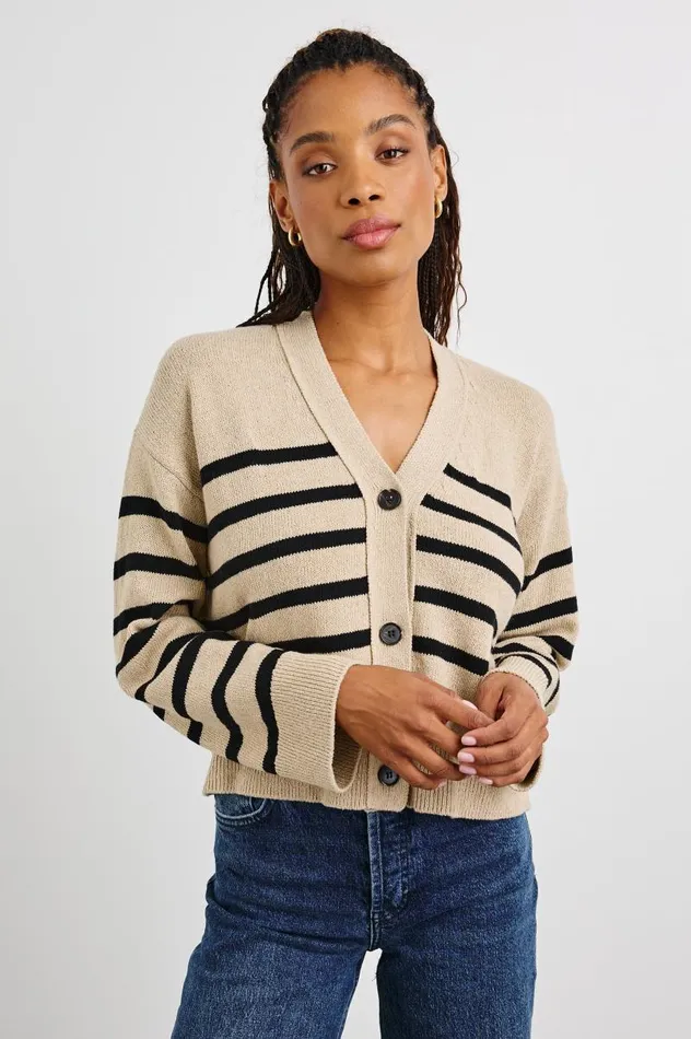 Rails Sweaters Women GENEVA CARDIGAN Oatmeal Black Stripe