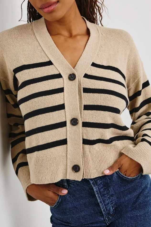 Rails Sweaters Women GENEVA CARDIGAN Oatmeal Black Stripe