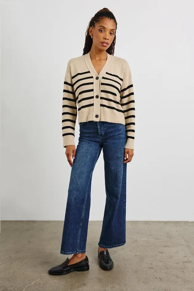 Rails Sweaters Women GENEVA CARDIGAN Oatmeal Black Stripe