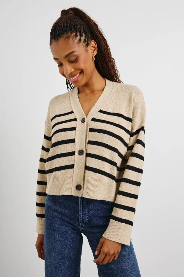 Rails Sweaters Women GENEVA CARDIGAN Oatmeal Black Stripe