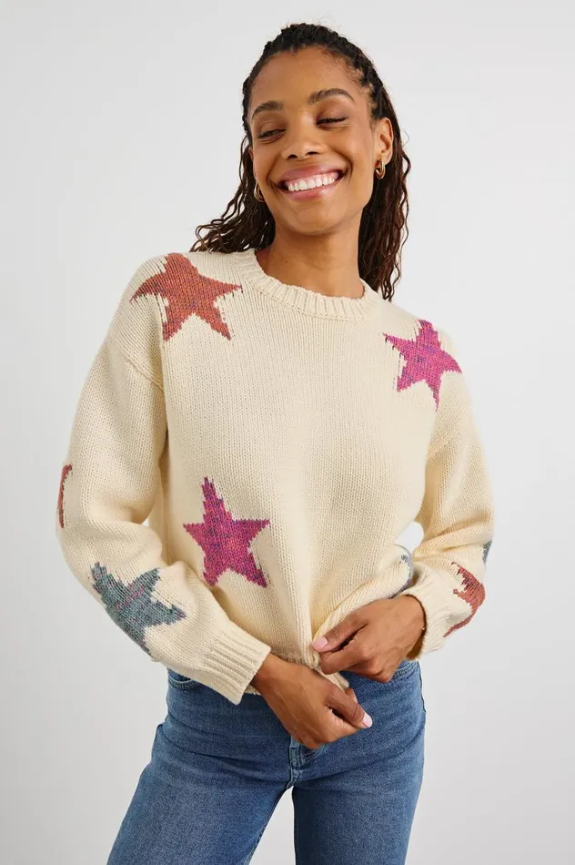 Rails Sweaters Women ZOEY SWEATER Ivory Rainbow Stars