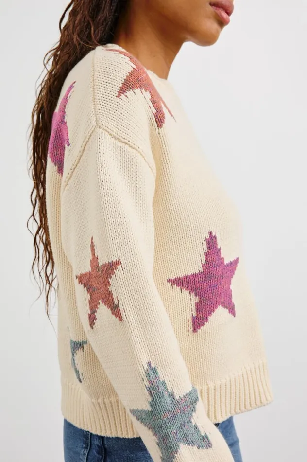 Rails Sweaters Women ZOEY SWEATER Ivory Rainbow Stars