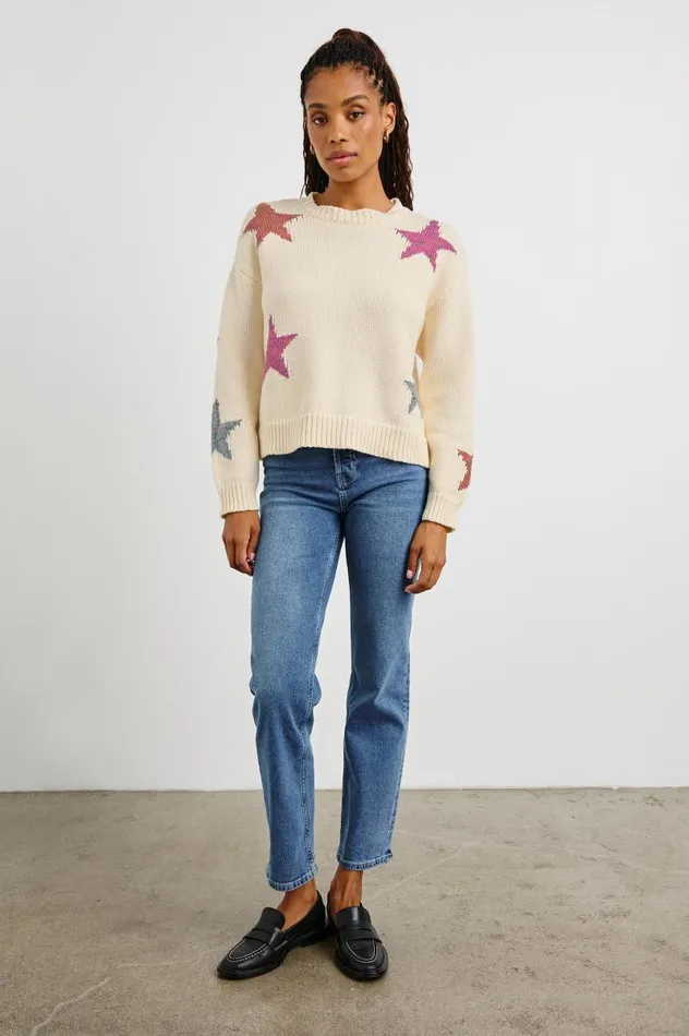 Rails Sweaters Women ZOEY SWEATER Ivory Rainbow Stars