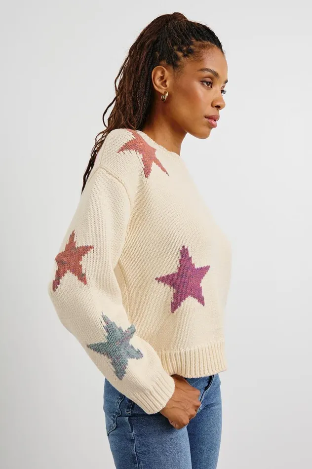 Rails Sweaters Women ZOEY SWEATER Ivory Rainbow Stars
