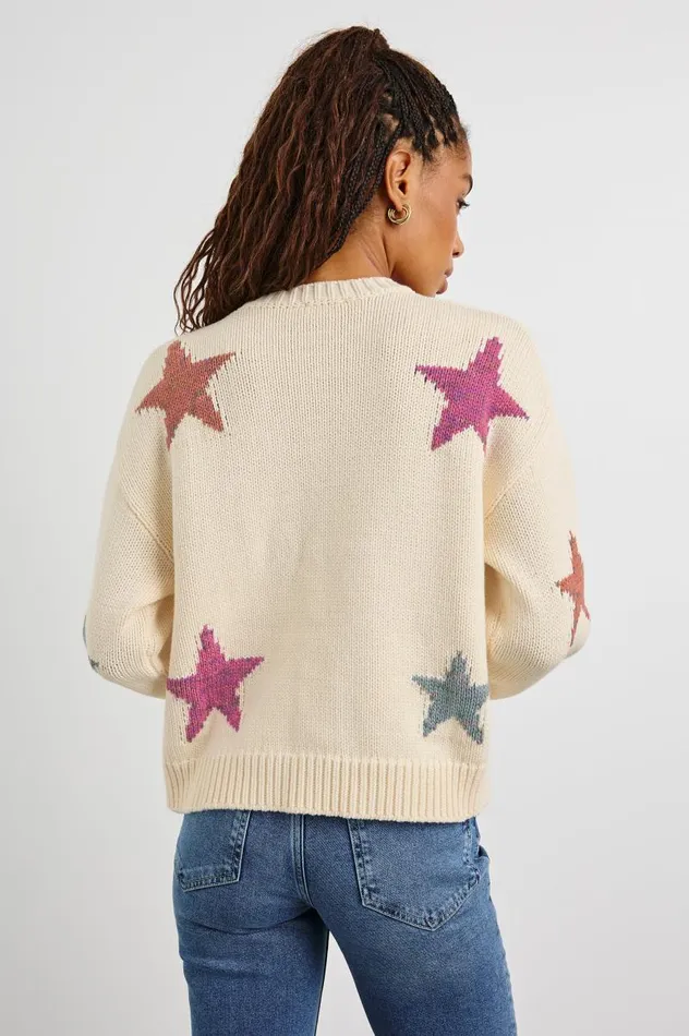 Rails Sweaters Women ZOEY SWEATER Ivory Rainbow Stars