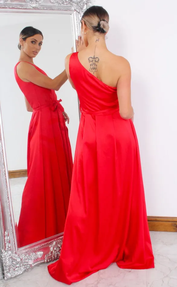 Red Satin One Shoulder Slit Maxi Women Missfiga Maxi Dresses Red Satin One Shoulder Slit Maxi Women Missfiga Maxi Dresses