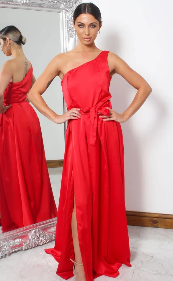 Red Satin One Shoulder Slit Maxi Women Missfiga Maxi Dresses Red Satin One Shoulder Slit Maxi Women Missfiga Maxi Dresses