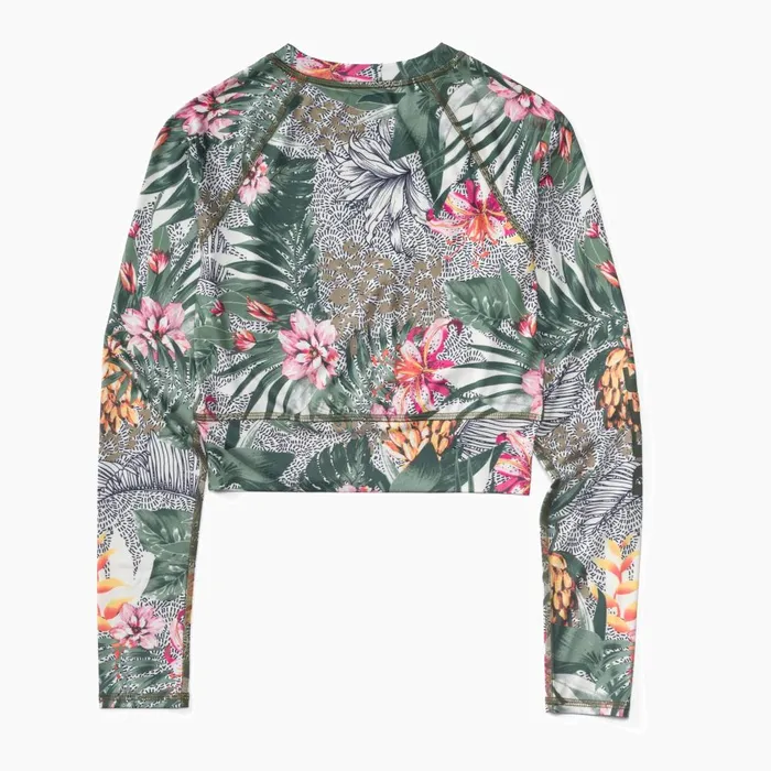 Reef Sets Women Crest Crop Long Sleeve Surf Shirt Upf 40 Wild Side