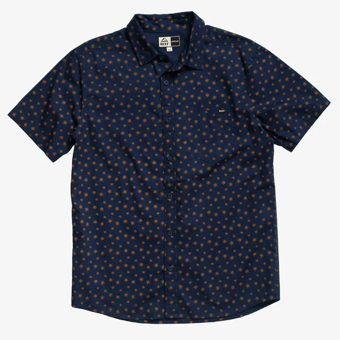 Reef TShirts and Shirts Men Bentley Short Sleeve Woven Shirt Dress Blues Reef TShirts and Shirts Men Bentley Short Sleeve Woven Shirt Dress Blues