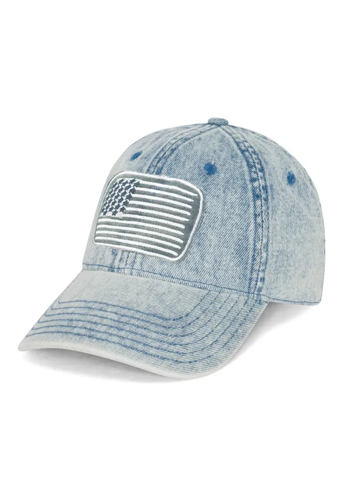 Reina Denim Flag Patch Washed Denim Women039s Lauren Moshi Hats