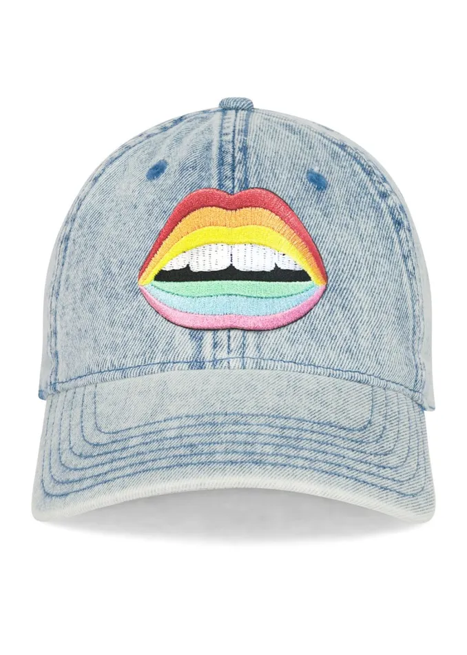 Reina Rainbow Mouth Patch Washed Denim Women039s Lauren Moshi Hats