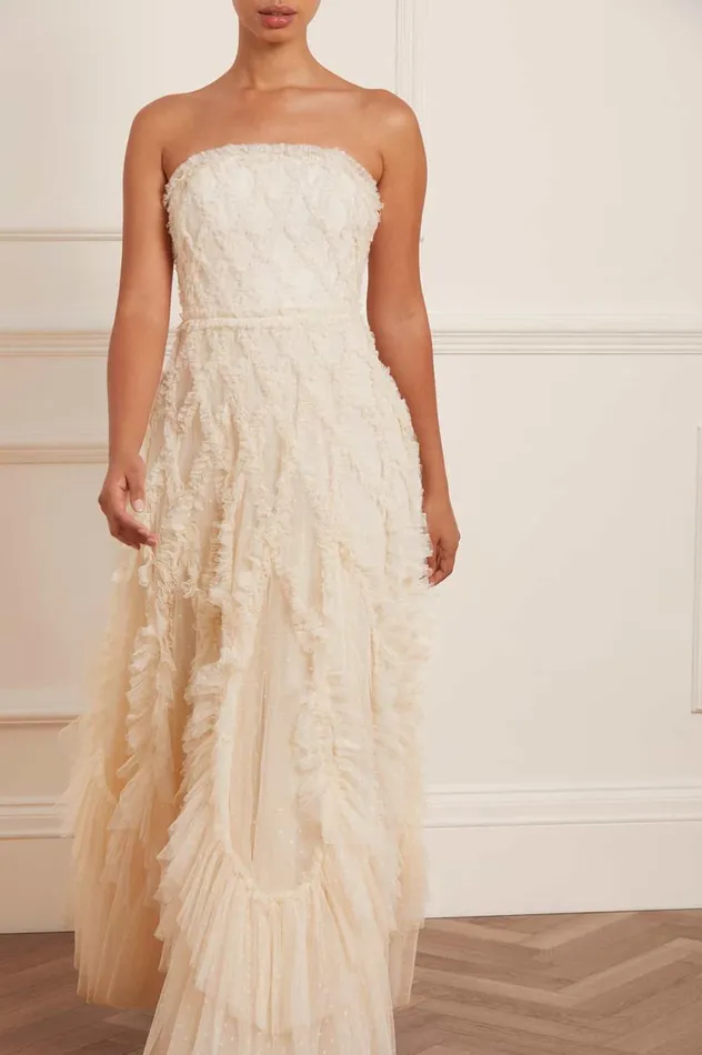 Rosella Ruffle Strapless Gown Champagne Women Needle and Thread Dresses