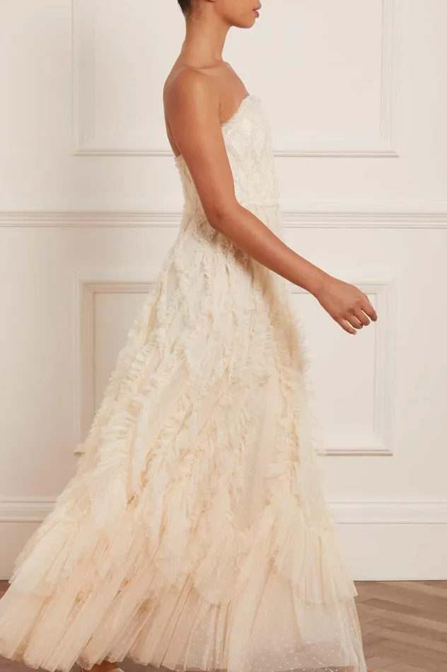Rosella Ruffle Strapless Gown Champagne Women Needle and Thread Dresses