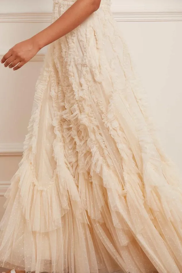 Rosella Ruffle Strapless Gown Champagne Women Needle and Thread Dresses