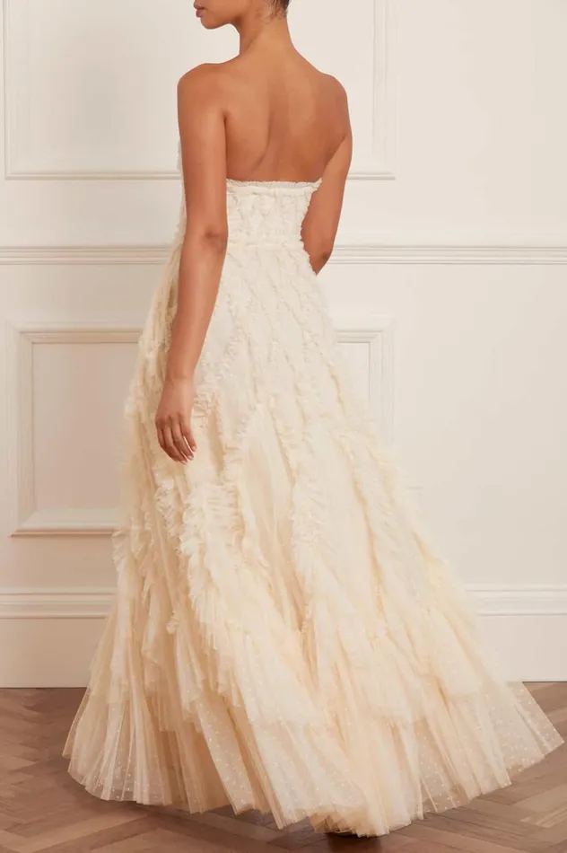 Rosella Ruffle Strapless Gown Champagne Women Needle and Thread Dresses