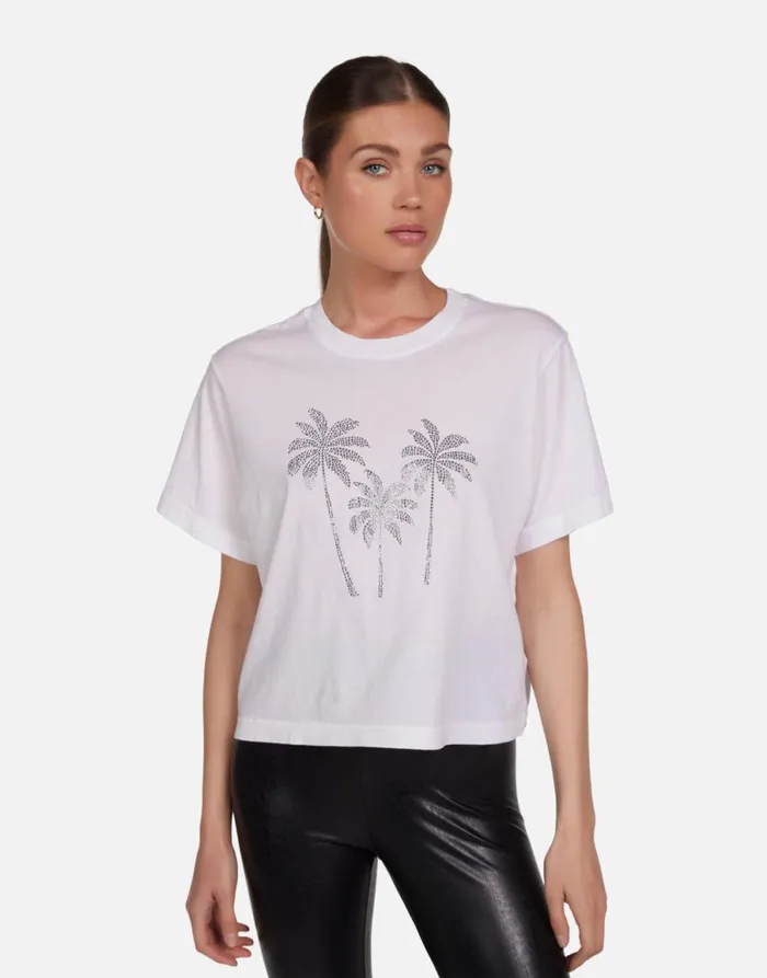 Rue Crystal Palm Trees White Women039s Lauren Moshi Short Sleeve