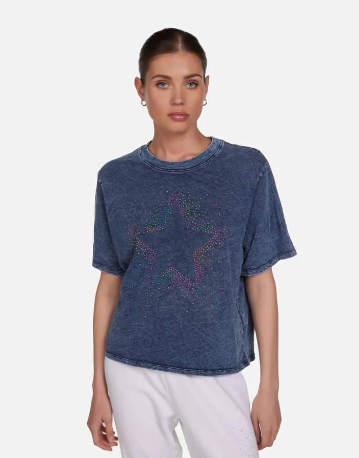 Rue Neon Stud Starburst Acid Denim Women039s Lauren Moshi Short Sleeve