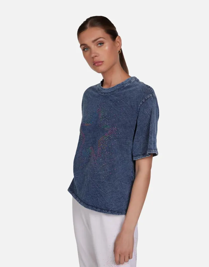 Rue Neon Stud Starburst Acid Denim Women039s Lauren Moshi Short Sleeve