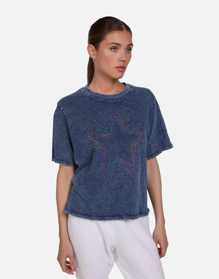Rue Neon Stud Starburst Acid Denim Women039s Lauren Moshi Short Sleeve