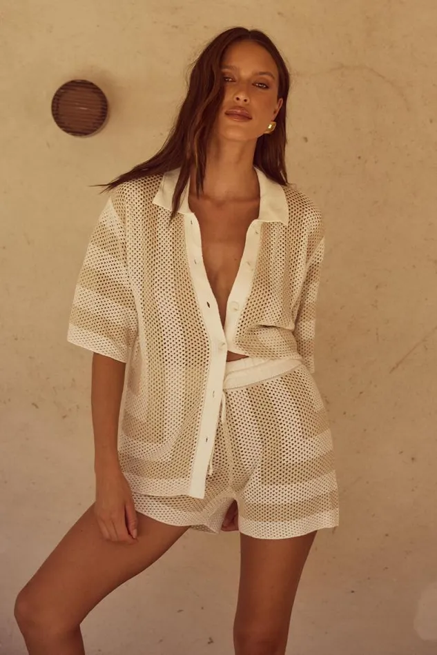 Runaway The Label KNITWEAR Shop ZIGGY SHORT 8211 WHITESAND