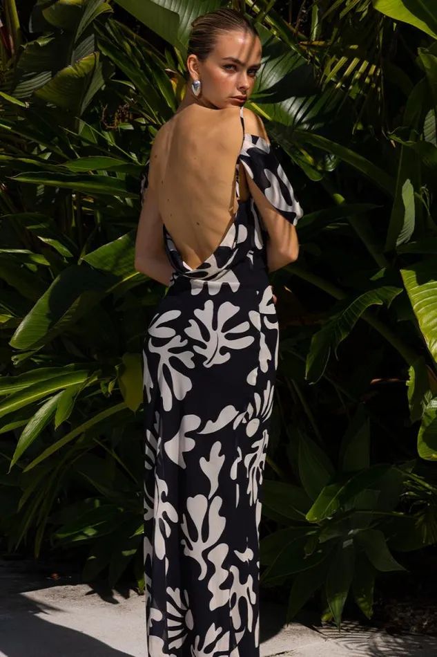 Runaway The Label Maxi Shop NUOVO MAXI DRESS 8211 BLACK BOTANICA