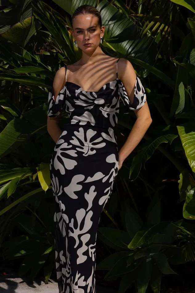 Runaway The Label Maxi Shop NUOVO MAXI DRESS 8211 BLACK BOTANICA