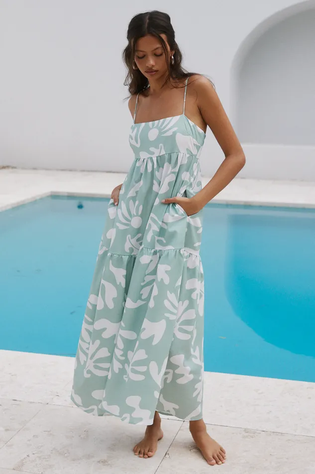 Runaway The Label Midi Shop HATTIE MIDI DRESS 8211 SAGE BOTANICA