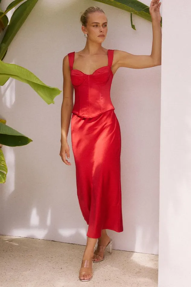 Runaway The Label Skirts Shop OURA MIDI SKIRT 8211 RED