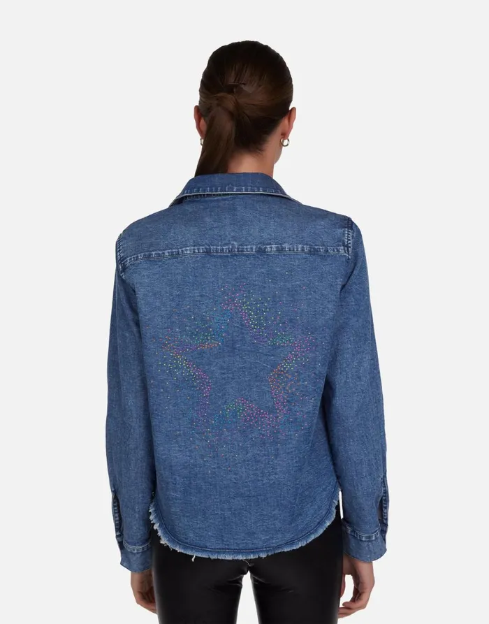 Saba Neon Stud Starburst Vintage Denim Women039s Lauren Moshi Long Sleeve