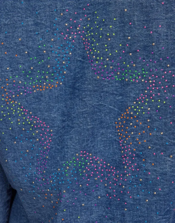 Saba Neon Stud Starburst Vintage Denim Women039s Lauren Moshi Long Sleeve