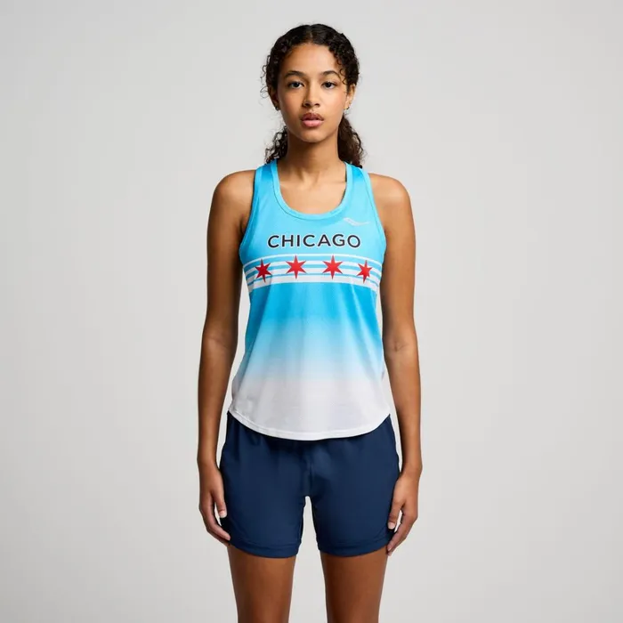 Saucony Tops Women Chicago Stopwatch Graphic Singlet Chicago 2024
