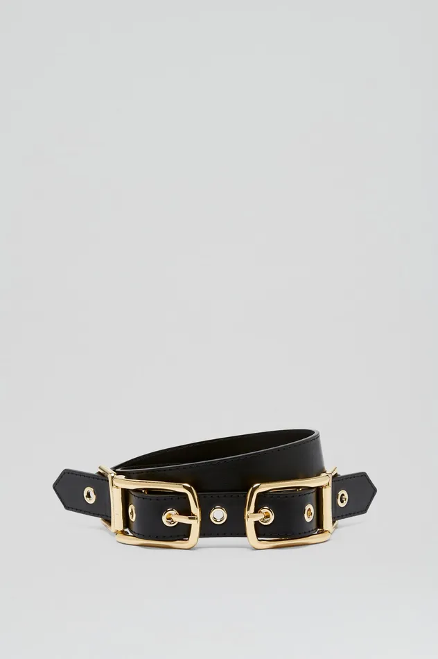 Scanlan Theodore Belts Women TWIN SADDLE BUCKLE BELT 25 BLACK Scanlan Theodore Belts Women TWIN SADDLE BUCKLE BELT 25 BLACK