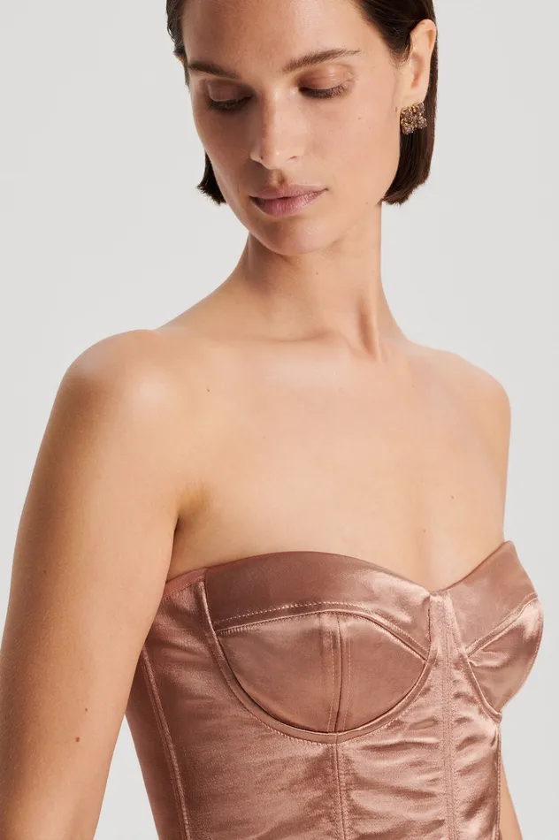 Scanlan Theodore Tops Women FRENCH SATIN BUSTIER CINNAMON Scanlan Theodore Tops Women FRENCH SATIN BUSTIER CINNAMON