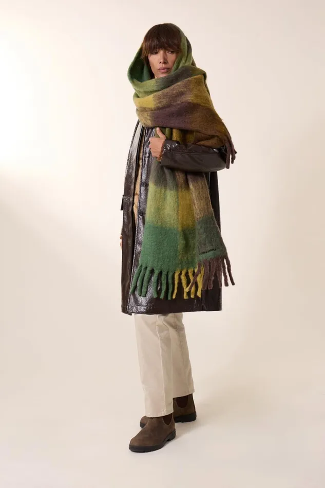 Scarves and Beanies Women Leon and Harper Elton Check3 Scraf Green