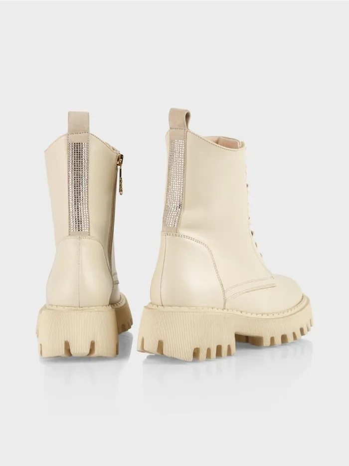 Schuhe Damen Marc Cain Robuste Boots Mit Strass Dark Cream