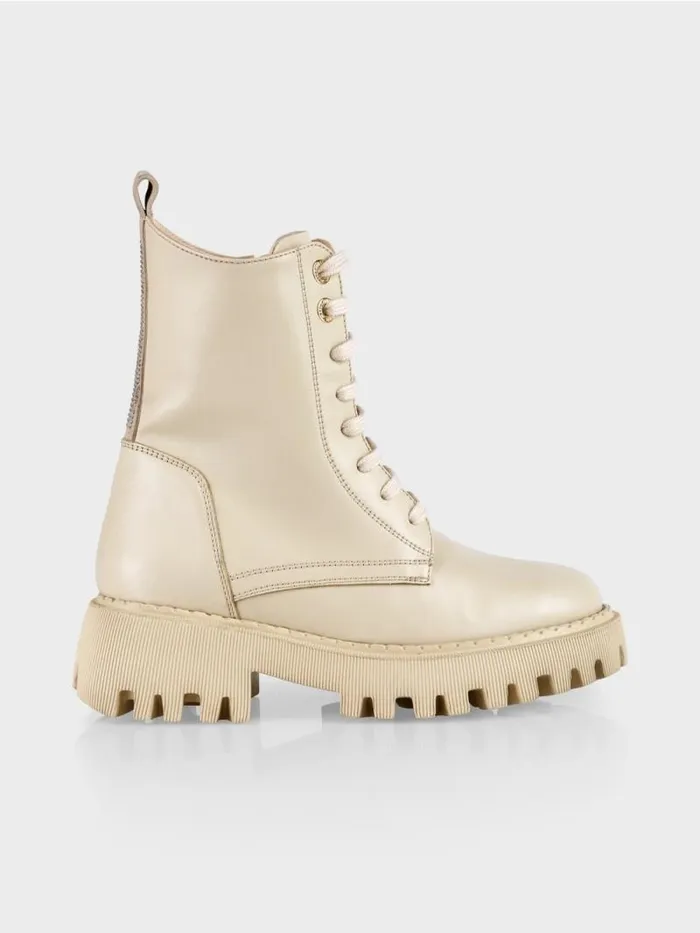 Schuhe Damen Marc Cain Robuste Boots Mit Strass Dark Cream