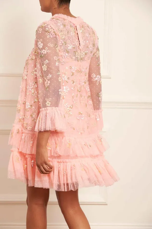 Sequin Bloom Gloss Mini Dress Coral Women Needle and Thread Dresses
