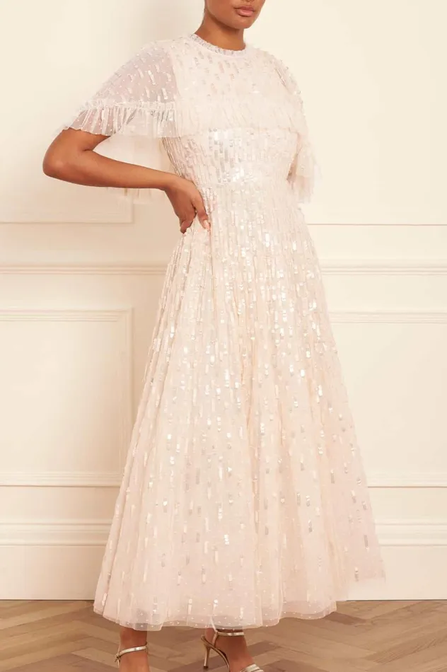 Sequin Dash Cape Ankle Gown Champagne Women Needle and Thread Dresses