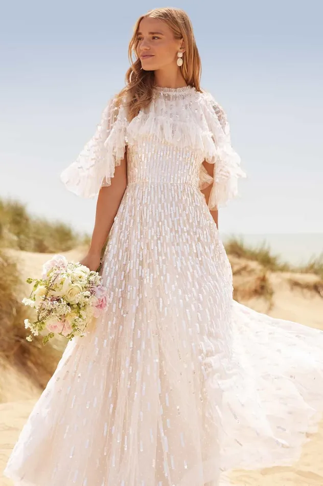 Sequin Dash Cape Ankle Gown Champagne Women Needle and Thread Dresses