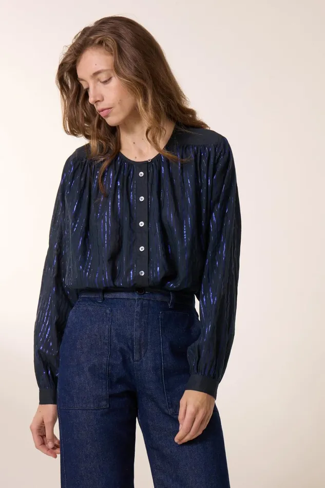 Shirts and Blouses Women Leon and Harper Cake Stripe Blouse Blue