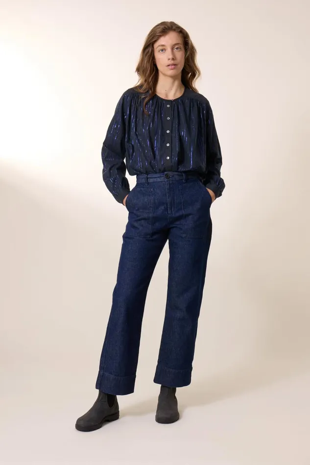 Shirts and Blouses Women Leon and Harper Cake Stripe Blouse Blue