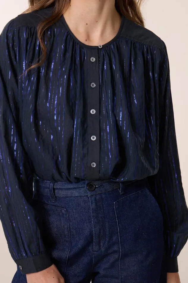 Shirts and Blouses Women Leon and Harper Cake Stripe Blouse Blue